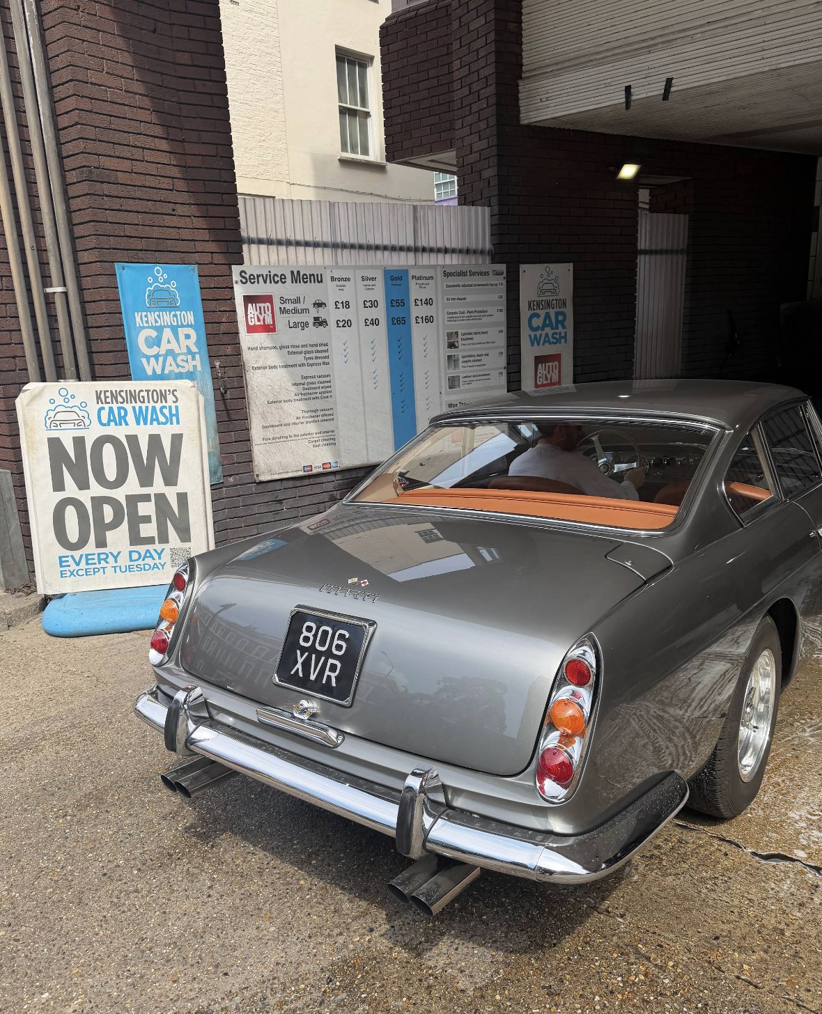 Classic Ferrari 250 GT: at the service board at Kensington's Car Wash