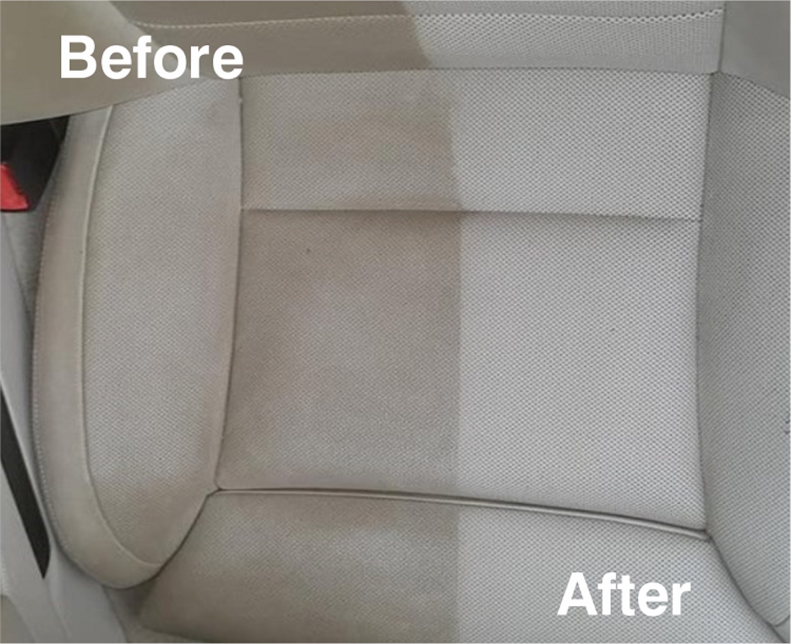 Leather car seat before and after treatment at Kensington's Car Wash